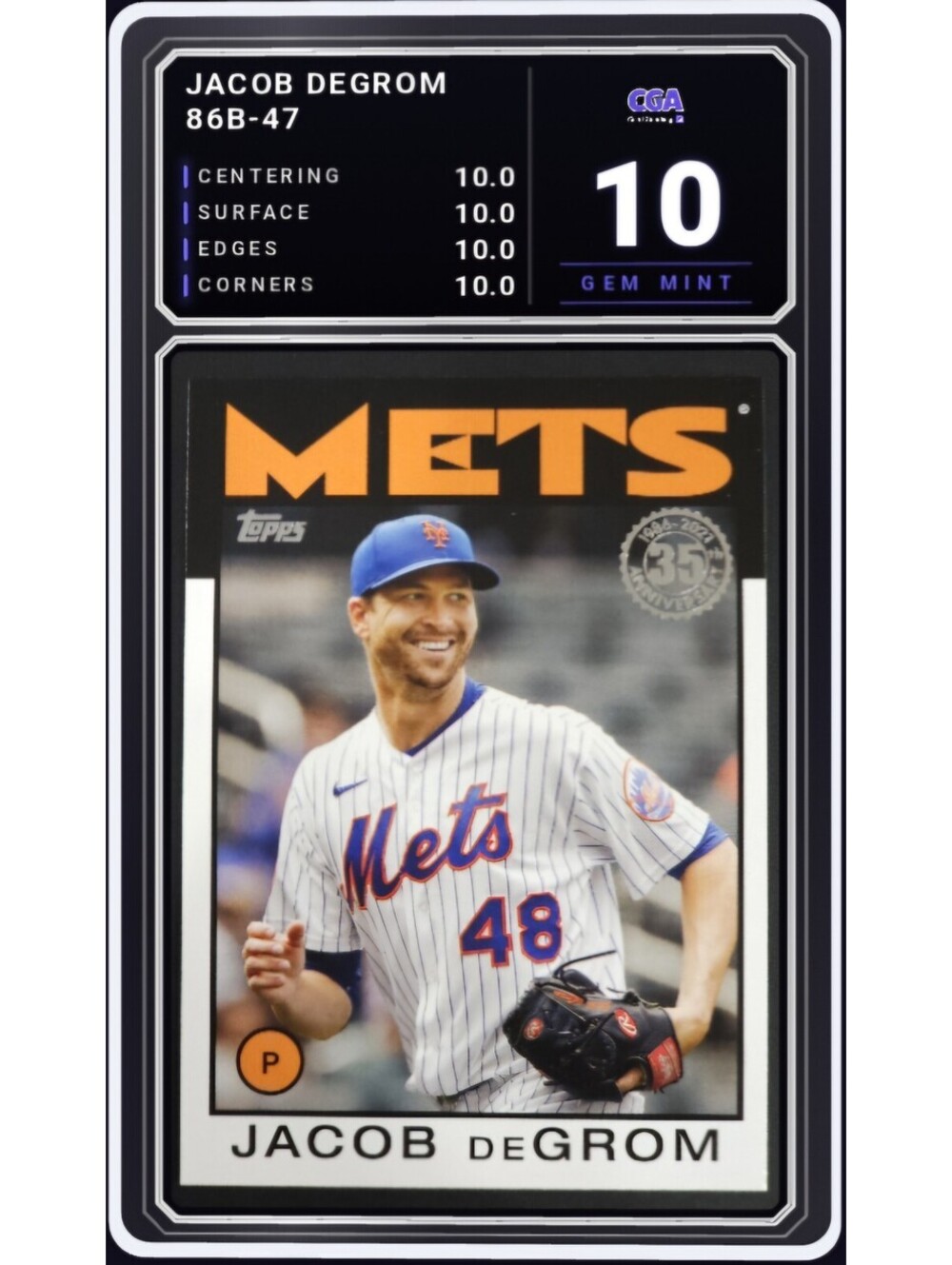 2021 Topps Update 1986 Version #86B-47 Jacob deGrom Mets CGA 10.0 Digital Grade
